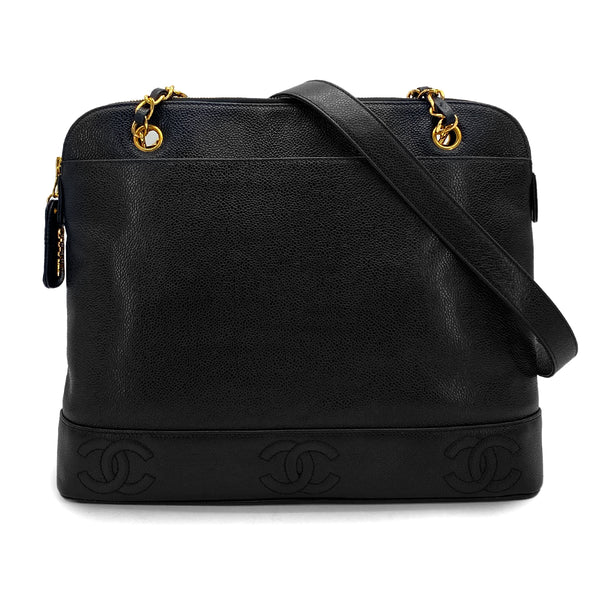 VINTAGE CHANEL TRIPLE COCO CHAIN SHOULDER BAG BLACK CAVIAR SKIN GOLD HARDWARE 90327411