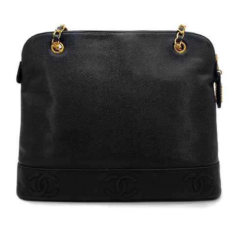 VINTAGE CHANEL TRIPLE COCO CHAIN SHOULDER BAG BLACK CAVIAR SKIN GOLD HARDWARE 90327411