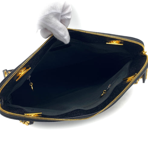 VINTAGE CHANEL TRIPLE COCO CHAIN SHOULDER BAG BLACK CAVIAR SKIN GOLD HARDWARE 90327411