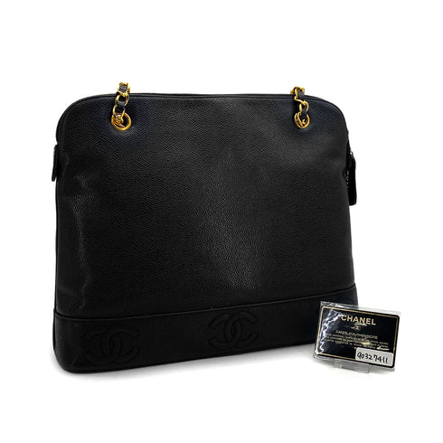 VINTAGE CHANEL TRIPLE COCO CHAIN SHOULDER BAG BLACK CAVIAR SKIN GOLD HARDWARE 90327411