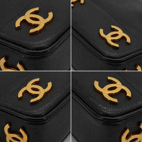 VINTAGE CHANEL TRIPLE COCO CHAIN SHOULDER BAG BLACK CAVIAR SKIN GOLD HARDWARE 90335297