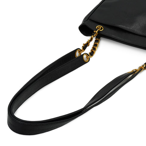 VINTAGE CHANEL TRIPLE COCO CHAIN SHOULDER BAG BLACK CAVIAR SKIN GOLD HARDWARE 90335297