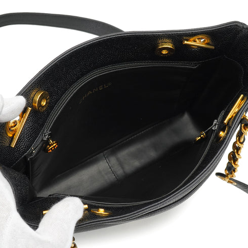 VINTAGE CHANEL TRIPLE COCO CHAIN SHOULDER BAG BLACK CAVIAR SKIN GOLD HARDWARE 90335297