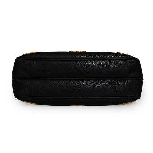 VINTAGE CHANEL TRIPLE COCO CHAIN SHOULDER BAG BLACK CAVIAR SKIN GOLD HARDWARE 90339656