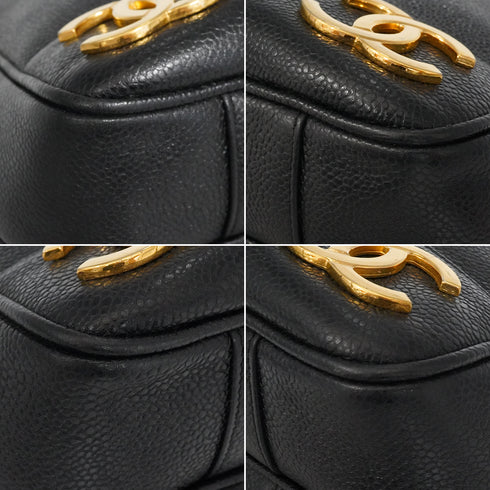 VINTAGE CHANEL TRIPLE COCO CHAIN SHOULDER BAG BLACK CAVIAR SKIN GOLD HARDWARE 90339656