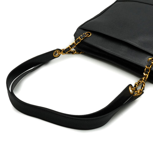 VINTAGE CHANEL TRIPLE COCO CHAIN SHOULDER BAG BLACK CAVIAR SKIN GOLD HARDWARE 90339656