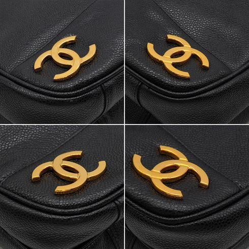 VINTAGE CHANEL TRIPLE COCO CHAIN SHOULDER BAG BLACK CAVIAR SKIN GOLD HARDWARE 90350410