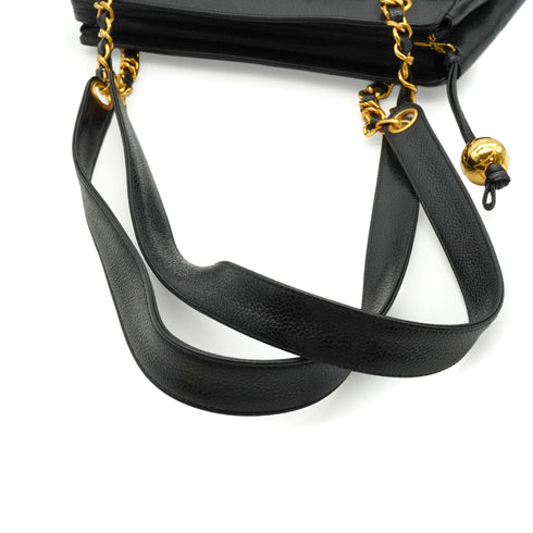 VINTAGE CHANEL TRIPLE COCO CHAIN SHOULDER BAG BLACK CAVIAR SKIN GOLD HARDWARE 90350410