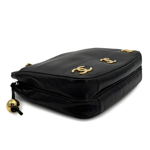 VINTAGE CHANEL TRIPLE COCO CHAIN SHOULDER BAG BLACK LAMB SKIN GOLD HARDWARE 90324756