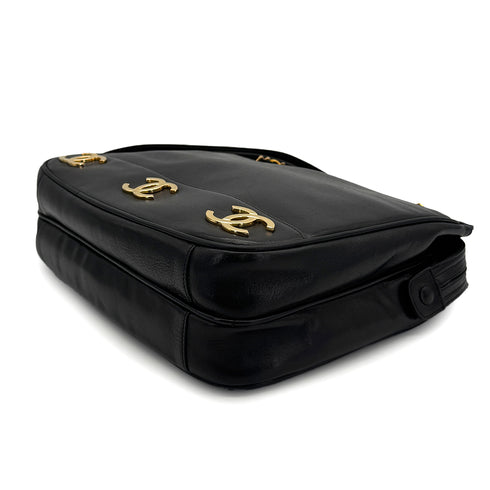 VINTAGE CHANEL TRIPLE COCO CHAIN SHOULDER BAG BLACK LAMB SKIN GOLD HARDWARE 90324756
