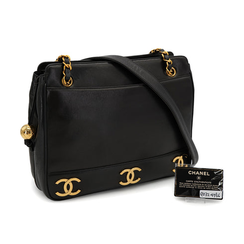 VINTAGE CHANEL TRIPLE COCO CHAIN SHOULDER BAG BLACK LAMB SKIN GOLD HARDWARE 90324756