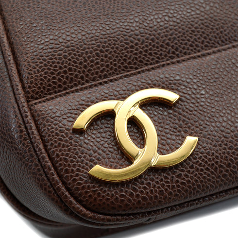 VINTAGE CHANEL TRIPLE COCO CHAIN SHOULDER BAG BROWN CAVIAR SKIN GOLD HARDWARE 90333760