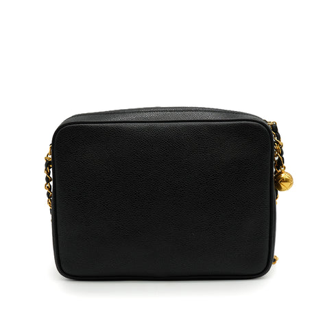 VINTAGE CHANEL TRIPLE COCO CHAIN SHOULDER BAG FRINGE BLACK CAVIR SKIN GOLD HARDWARE 90341863