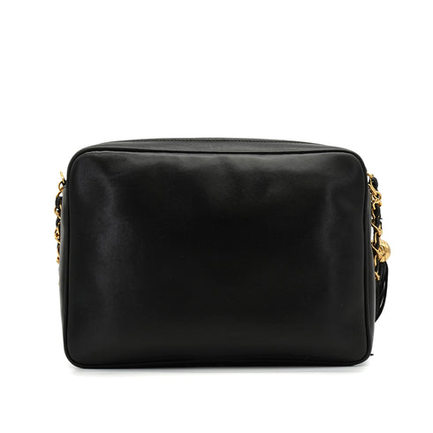 VINTAGE CHANEL TRIPLE COCO CHAIN SHOULDER BAG FRINGE BLACK LAMB SKIN GOLD HARDWARE 90341455