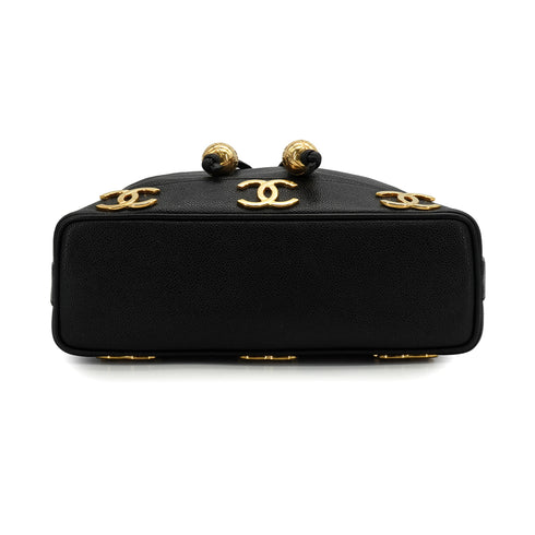 VINTAGE CHANEL TRIPLE COCO DRAWSTRING CHAIN SHOULDER BAG BLACK CAVIAR SKIN GOLD HARDWARE 90339658