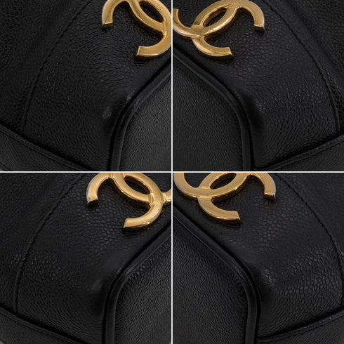VINTAGE CHANEL TRIPLE COCO DRAWSTRING CHAIN SHOULDER BAG BLACK CAVIAR SKIN GOLD HARDWARE 90339658