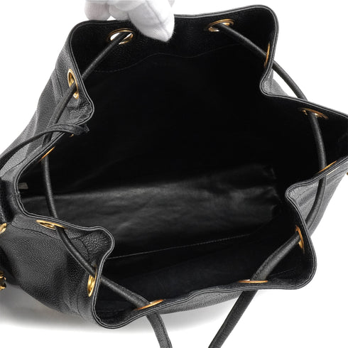 VINTAGE CHANEL TRIPLE COCO DRAWSTRING CHAIN SHOULDER BAG BLACK CAVIAR SKIN GOLD HARDWARE 90339658