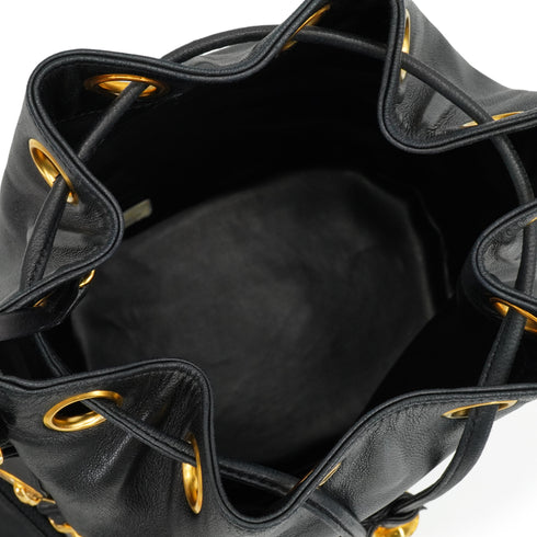 VINTAGE CHANEL TRIPLE COCO DRAWSTRING CHAIN SHOULDER BAG BLACK LAMB SKIN GOLD HARDWARE 90349270