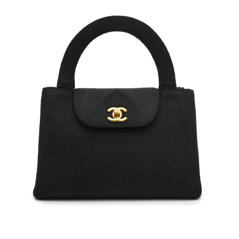 VINTAGE CHANEL HAND BAG BLACK FABLICK GOLD HARDWARE 90334149