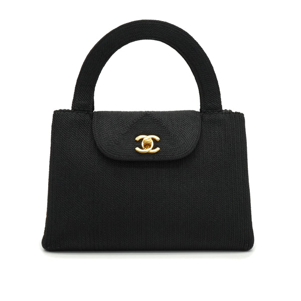 VINTAGE CHANEL HAND BAG BLACK FABLICK GOLD HARDWARE 90334149