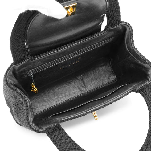 VINTAGE CHANEL HAND BAG BLACK FABLICK GOLD HARDWARE 90334149