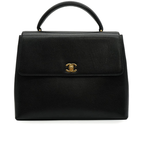 VINTAGE CHANEL TURNLOCK HAND BAG BLACK CAVIAR SKIN GOLD HARDWARE 90343330