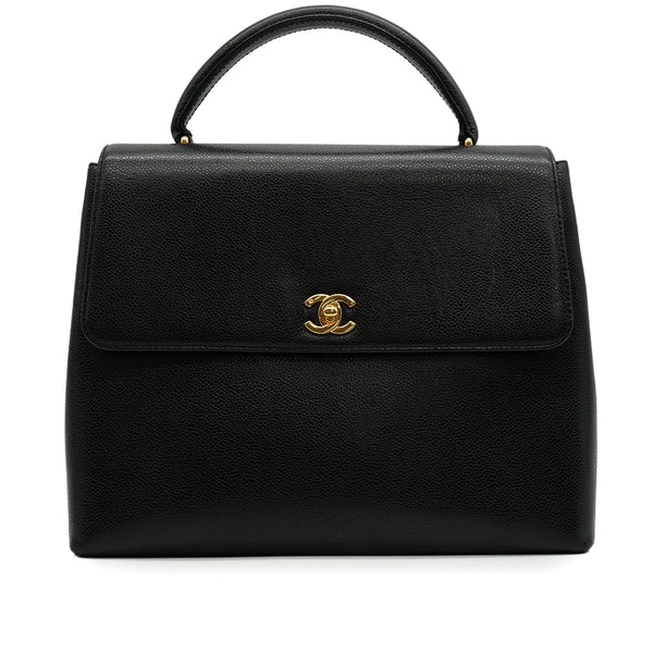 VINTAGE CHANEL TURNLOCK HAND BAG BLACK CAVIAR SKIN GOLD HARDWARE 90343330