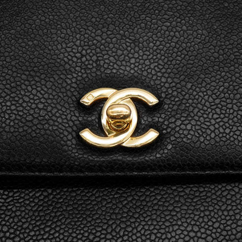 VINTAGE CHANEL TURNLOCK HAND BAG BLACK CAVIAR SKIN GOLD HARDWARE 90343330