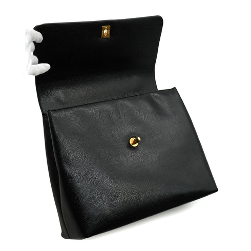 VINTAGE CHANEL TURNLOCK HAND BAG BLACK CAVIAR SKIN GOLD HARDWARE 90343330