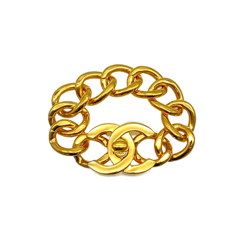 VINTAGE CHANEL TURN LOCK BRACELET COCOMARK GOLD ACCESSORY 96A 90325807
