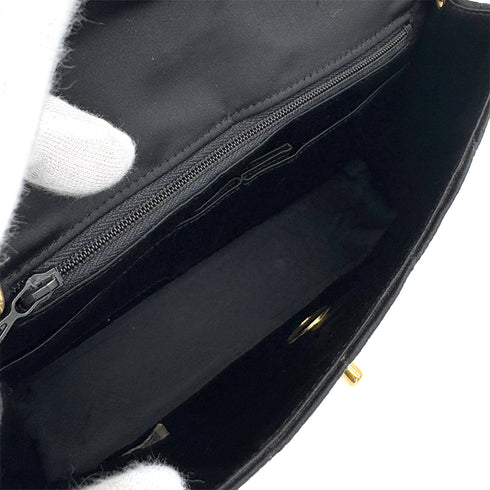 VINTAGE CHANEL TURN LOCK CHAIN SHOULDER BAG BLACK SATIN GOLD HARDWARE 90323203