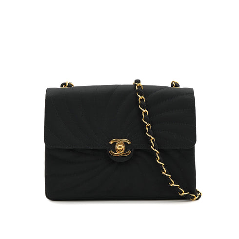 VINTAGE CHANEL TURN LOCK CHAIN SHOULDER BAG BLACK SATIN GOLD HARDWARE 90323203