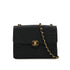 VINTAGE CHANEL TURN LOCK CHAIN SHOULDER BAG BLACK SATIN GOLD HARDWARE 90323203