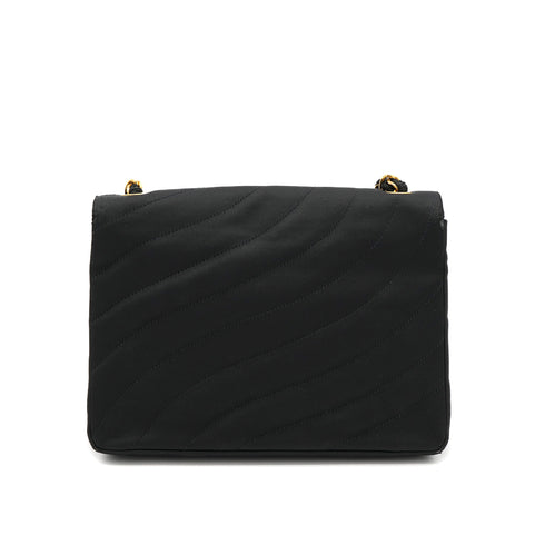 VINTAGE CHANEL TURN LOCK CHAIN SHOULDER BAG BLACK SATIN GOLD HARDWARE 90323203