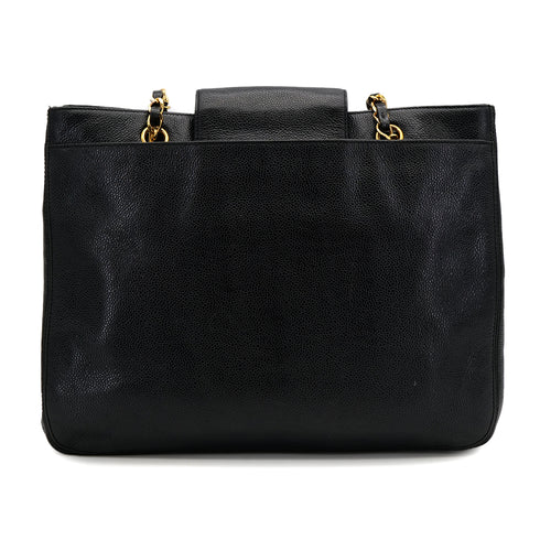 VINTAGE CHANEL TURN LOCK CHAIN TOTE BAG BLACK CAVIAR SKIN GOLD HARDWARE 90319685