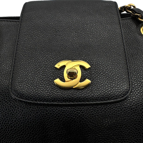 VINTAGE CHANEL TURN LOCK CHAIN TOTE BAG BLACK CAVIAR SKIN GOLD HARDWARE 90319685