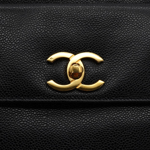 VINTAGE CHANEL TURN LOCK CHAIN TOTE BAG BLACK CAVIAR SKIN GOLD HARDWARE 90340135
