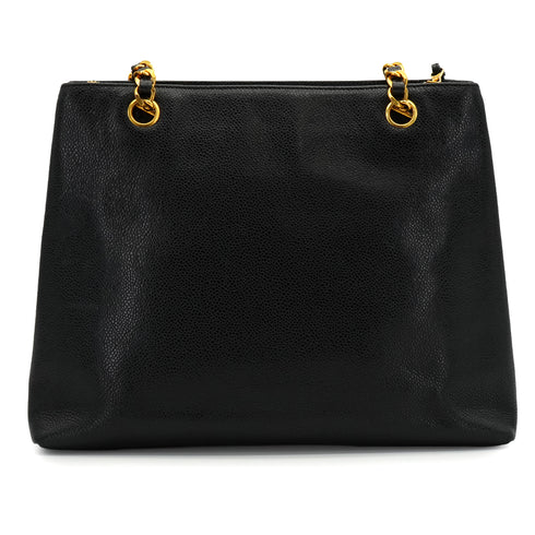 VINTAGE CHANEL TURN LOCK CHAIN TOTE BAG BLACK CAVIAR SKIN GOLD HARDWARE 90340502