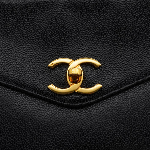 VINTAGE CHANEL TURN LOCK CHAIN TOTE BAG BLACK CAVIAR SKIN GOLD HARDWARE 90340502