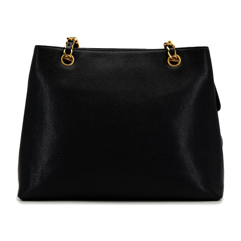VINTAGE CHANEL TURN LOCK CHAIN TOTE BAG BLACK CAVIAR SKIN GOLD HARDWARE 90317009
