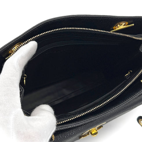 VINTAGE CHANEL TURN LOCK CHAIN TOTE BAG BLACK CAVIAR SKIN GOLD HARDWARE 90317009