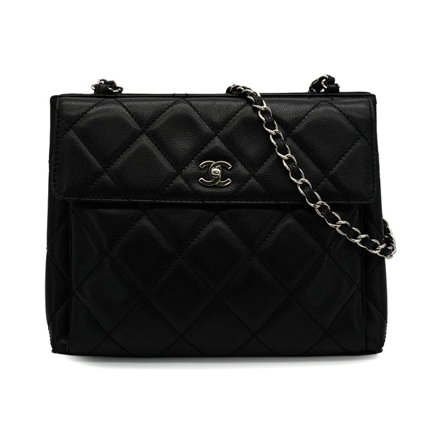 VINTAGE CHANEL TURN LOCK CHAIN TOTE BAG BLACK CAVIAR SKIN SILVER HARDWARE 90339968