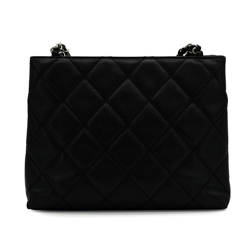 VINTAGE CHANEL TURN LOCK CHAIN TOTE BAG BLACK CAVIAR SKIN SILVER HARDWARE 90339968
