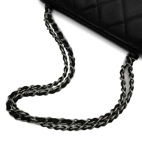 VINTAGE CHANEL TURN LOCK CHAIN TOTE BAG BLACK CAVIAR SKIN SILVER HARDWARE 90339968