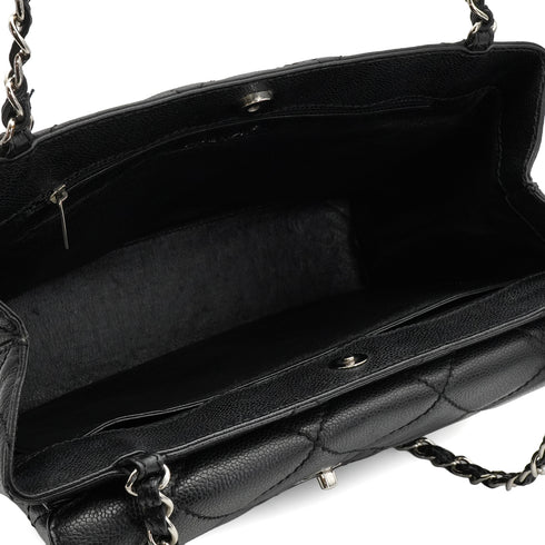 VINTAGE CHANEL TURN LOCK CHAIN TOTE BAG BLACK CAVIAR SKIN SILVER HARDWARE 90339968