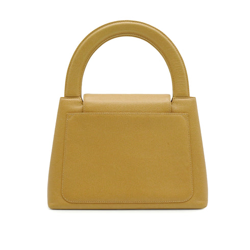 VINTAGE CHANEL TURN LOCK HAND BAG BEIGE CAVIAR SKIN GOLD HARDWARE 90341843