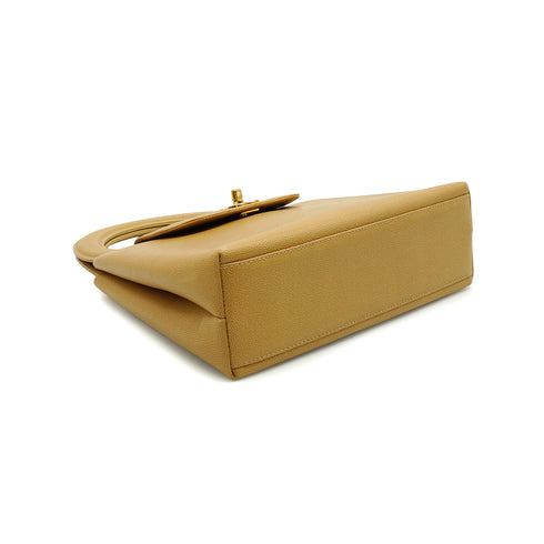 VINTAGE CHANEL TURN LOCK HAND BAG BEIGE CAVIAR SKIN GOLD HARDWARE 90341843