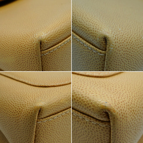 VINTAGE CHANEL TURN LOCK HAND BAG BEIGE CAVIAR SKIN GOLD HARDWARE 90341843