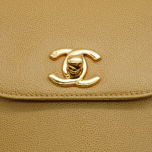 VINTAGE CHANEL TURN LOCK HAND BAG BEIGE CAVIAR SKIN GOLD HARDWARE 90341843