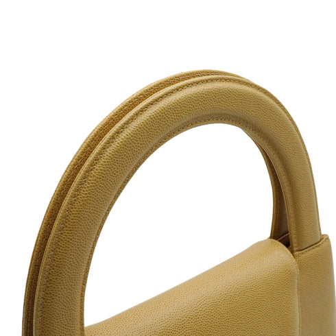 VINTAGE CHANEL TURN LOCK HAND BAG BEIGE CAVIAR SKIN GOLD HARDWARE 90341843